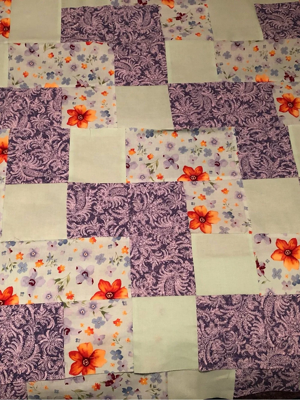 HAND PIECED  - ONE OF A KIND Lavender Floral Patchwork Quilt
